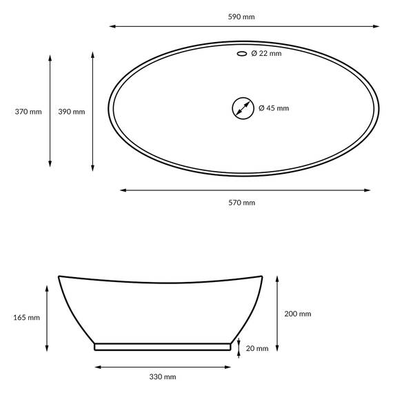 ECD Germany Waschbecken Waschtisch 590x390x200 mm Weiß aus Keramik Oval - Aufsatzbecken Aufsatzwaschbecken Handwaschbecken Aufsatzwaschtisch Spülbecken Becken Wasserfall Waschschale Waschschüssel