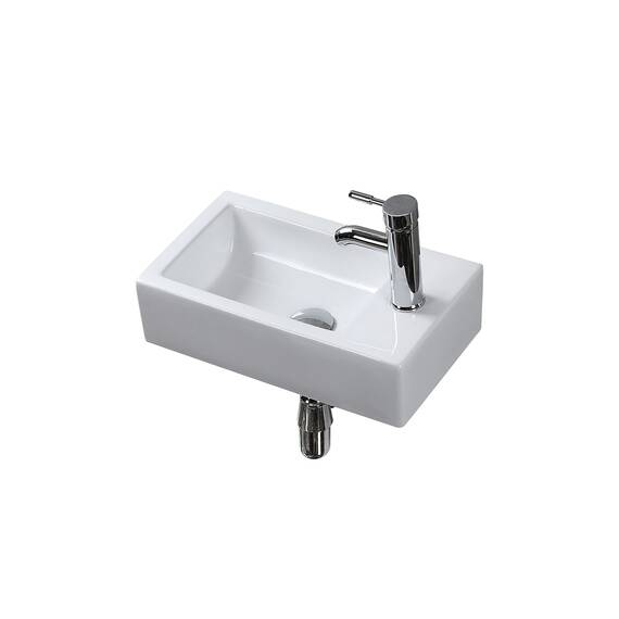 CROSS ZEBRA Verbessertes rechteckiges Waschbecken zur Wandmontage mit Hahn-Abfallsiphon Hochtemperatur-Kalzinierungsgefäß aus Keramik, glänzendes weißes Design, für Badezimmer, Toilette, WC (rechts)