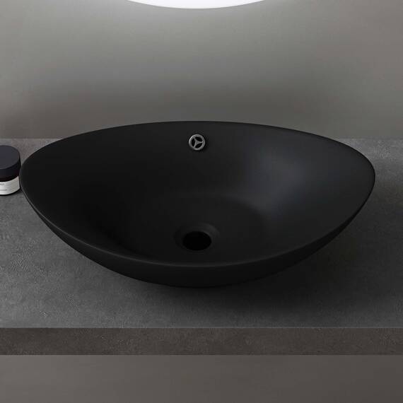 doporro Waschbecken Oval Aufsatzwaschbecken Bad 59x38x19cm Brüssel 818 | Lotuseffekt durch Nanoversiegelung | Aufsatzwaschbecken aus Keramik in Matt Schwarz