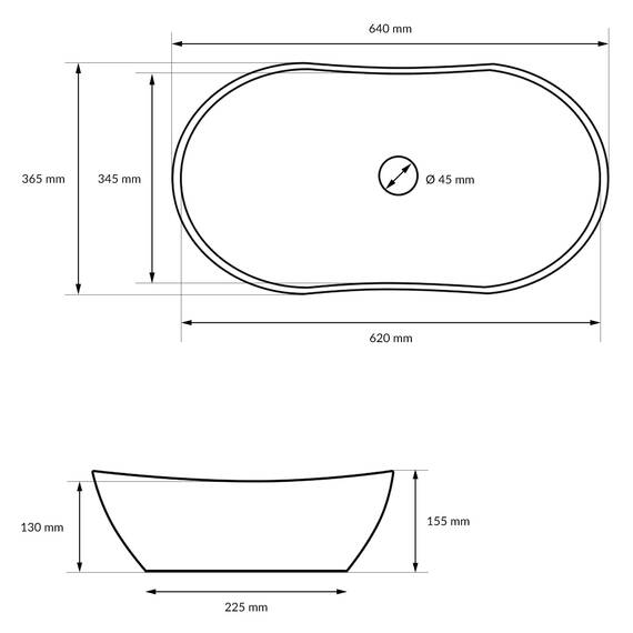 ECD Germany Design Waschbecken Waschtisch 640 x 365 x 130 mm aus Keramik Weiß - Aufsatzbecken Aufsatzwaschbecken Handwaschbecken Aufsatzwaschtisch Spülbecken Wasserfall Waschschale Waschschüssel