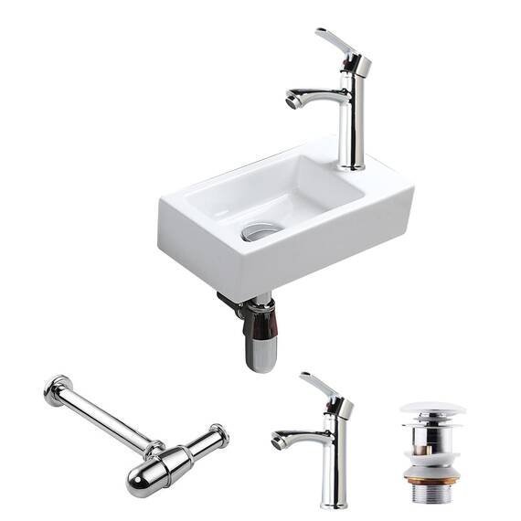 CROSS ZEBRA Verbessertes rechteckiges Waschbecken zur Wandmontage mit Hahn-Abfallsiphon Hochtemperatur-Kalzinierungsgefäß aus Keramik, glänzendes weißes Design, für Badezimmer, Toilette, WC (rechts)