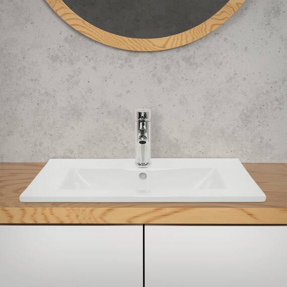 ECD Germany Waschbecken Waschtisch 610 x 465 x 175 mm Keramik Weiß Einbaubecken Einbauwaschbecken Waschschale Handwaschbecken Einbauwaschtisch Aufsatzwaschbecken Spülbecken Wasserfall Waschschüssel
