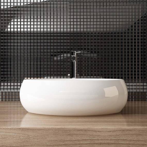 Waschbecken24 | Premium Waschbecken mit Lotus-Effekt für das Badezimmer und Gäste-WC (48x34x14cm, Weiß / A391)