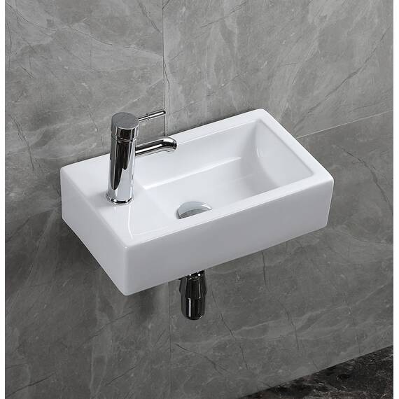 CROSS ZEBRA Verbessertes, rechteckiges, wandmontiertes Waschbecken mit Ablaufgarnitur Hochtemperatur-Kalzinierungs-Keramikgefäß, glänzendes weißes Design, für Badezimmer, Toilette, WC (links)