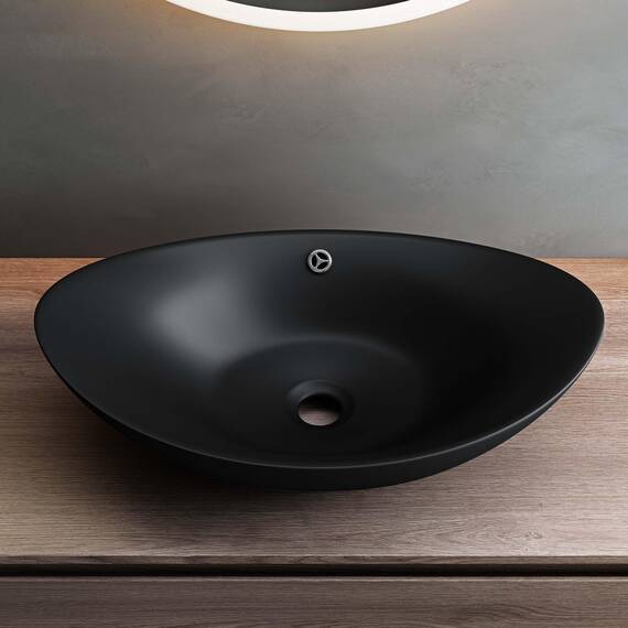 Mai & Mai Waschbecken Aufsatzwaschbecken Oval aus Keramik 59x38cm matt Anthrazit Waschschale Waschtisch mit Nano-Beschichtung Br818