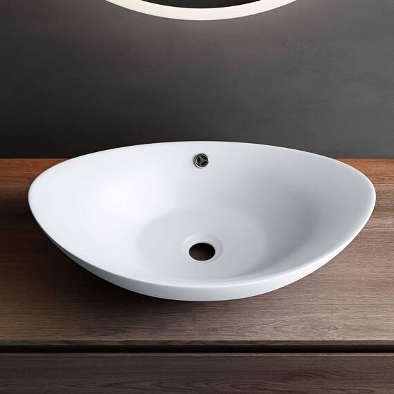 Mai & Mai Waschbecken Aufsatzwaschbecken Oval aus Keramik 59x38cm matt Weiß Waschschale Waschtisch mit Nano-Beschichtung Br818