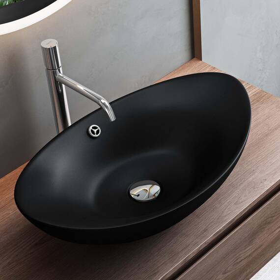 Mai & Mai Waschbecken Aufsatzwaschbecken Oval aus Keramik 59x38cm matt Anthrazit Waschschale Waschtisch mit Nano-Beschichtung Br818