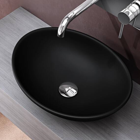 doporro Waschbecken oval Aufsatzwaschbecken Anthrazit Matt Waschschale aus Keramik Handwaschbecken für das Badezimmer und Gäste-WC Nano-Versiegelung Brüssel205