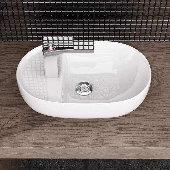 Waschbecken24 | Premium Waschbecken mit Lotus-Effekt für das Badezimmer und Gäste-WC (26x42x13cm, Weiß / A301)