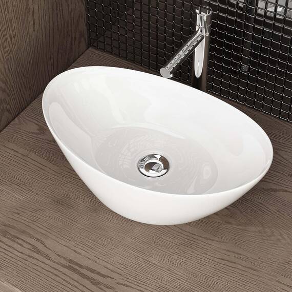 Waschbecken24 | Aufsatzwaschbecken | Premium-Qualität | Einfache Installation | Modernes Design (45x28x15cm, Weiß / A689)