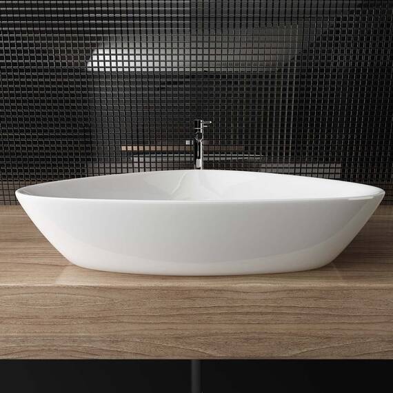 Waschbecken24 | Aufsatzwaschbecken | Premium-Qualität | Einfache Installation | Modernes Design (67x44x15cm, Weiß / A85)
