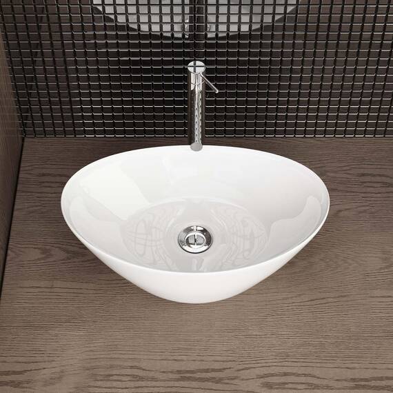 Waschbecken24 | Aufsatzwaschbecken | Premium-Qualität | Einfache Installation | Modernes Design (45x28x15cm, Weiß / A689)