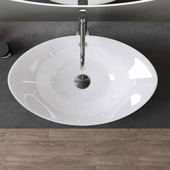 doporro Waschbecken Oval Aufsatzwaschbecken Bad 59x38x19cm Brüssel 818 | Lotuseffekt durch Nanoversiegelung | Aufsatzwaschbecken aus Keramik in Weiß