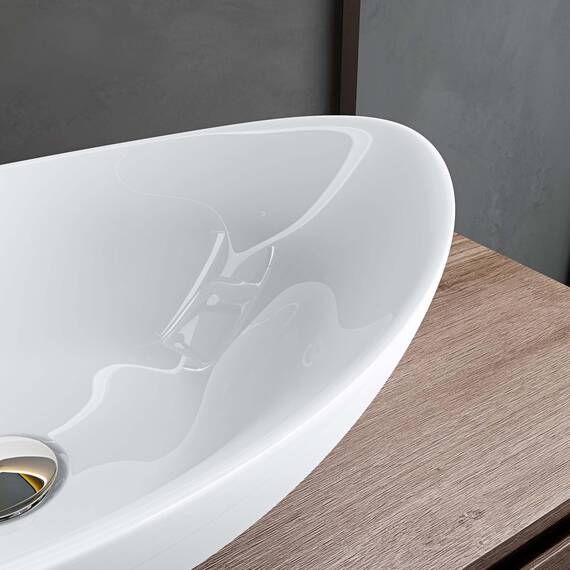 Mai & Mai Waschbecken Aufsatzwaschbecken Oval aus Keramik 59x38cm Weiß Waschschale Waschtisch mit Nano-Beschichtung Br818