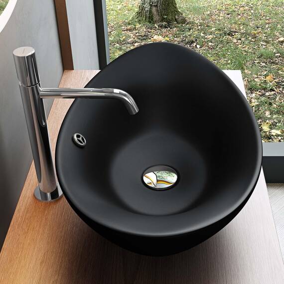 Mai & Mai Waschbecken Aufsatzwaschbecken Oval aus Keramik 59x38cm matt Anthrazit Waschschale Waschtisch mit Nano-Beschichtung Br818