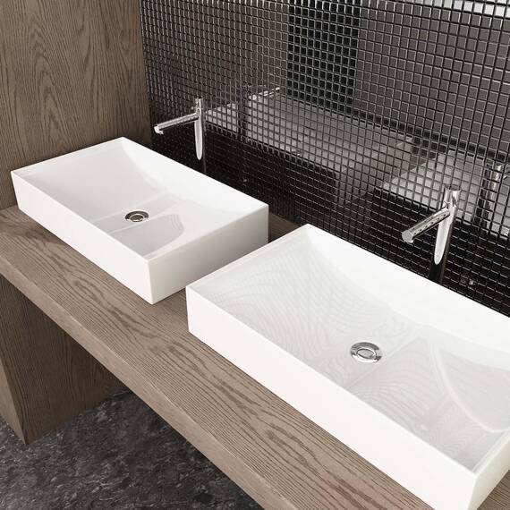 Waschbecken24 | Aufsatzwaschbecken | Premium-Qualität | Einfache Installation | Modernes Design (60x35x11cm, Weiß / A687)