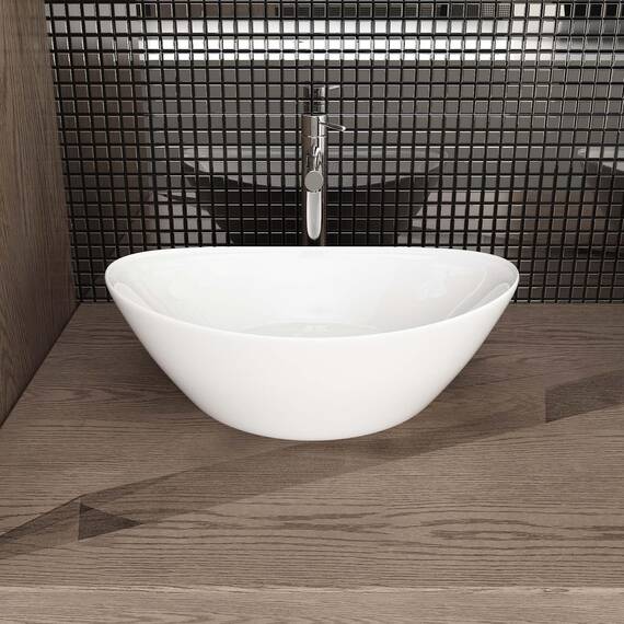 Waschbecken24 | Aufsatzwaschbecken | Premium-Qualität | Einfache Installation | Modernes Design (45x28x15cm, Weiß / A689)