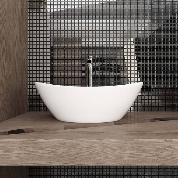 Waschbecken24 | Aufsatzwaschbecken | Premium-Qualität | Einfache Installation | Modernes Design (45x28x15cm, Weiß / A689)