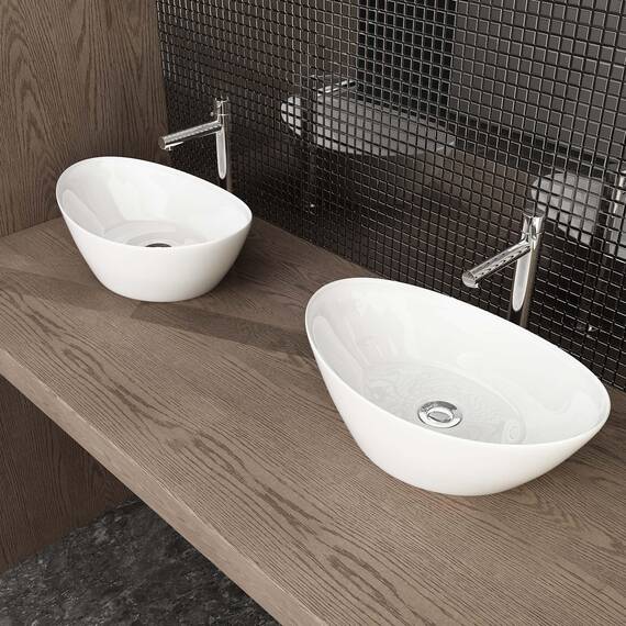 Waschbecken24 | Aufsatzwaschbecken | Premium-Qualität | Einfache Installation | Modernes Design (45x28x15cm, Weiß / A689)