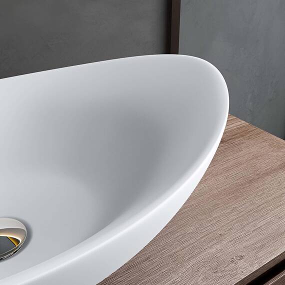 Mai & Mai Waschbecken Aufsatzwaschbecken Oval aus Keramik 59x38cm matt Weiß Waschschale Waschtisch mit Nano-Beschichtung Br818