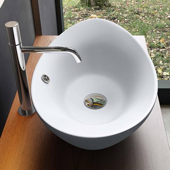 Mai & Mai Waschbecken Aufsatzwaschbecken Oval aus Keramik 59x38cm matt Weiß Waschschale Waschtisch mit Nano-Beschichtung Br818