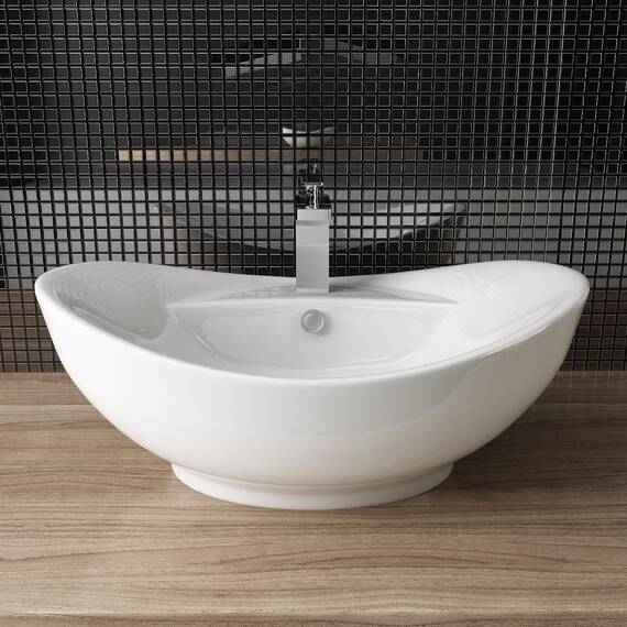 Waschbecken24 | Aufsatzwaschbecken | Premium-Qualität | Einfache Installation | Modernes Design (59x39x21cm, Weiß / A82)