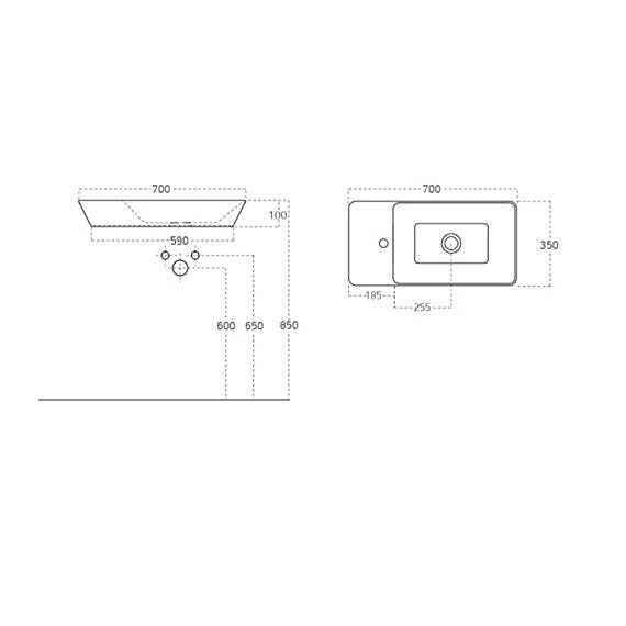 Kerabad Design Waschbecken, Aufsatzwaschbecken eckig, 70 cm