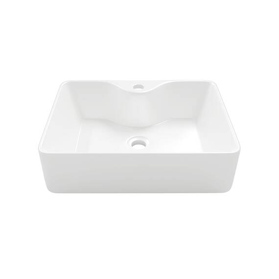 Eridanus Rechteckiges Gefäßwaschbecken mit Wasserhahnloch, Keramik Aufsatzwaschbecken, Waschbecken aus Vitreous China für Badezimmer, Waschtisch, Weißer Glanz - 490 x 370 x 140mm