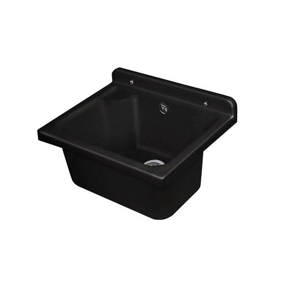 Negrari Waschbecken für Wandmontage, aus Harz, beständig gegen Säuren der üblichen Verwendung, feuchtigkeitsbeständig, Abfluss-Set im Lieferumfang enthalten, L 42 x B 34 x H 21, Schwarz mit Glitzer