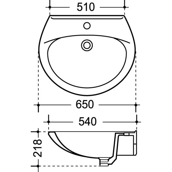 AquaSu Wachbecken 65 cm Breite/Manhattan/Waschtisch/Waschplatz/Handwaschbecken/Keramik mit Überlaufschutz