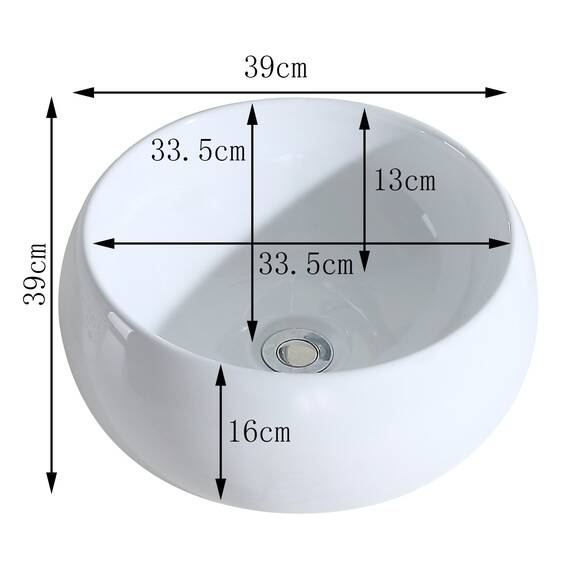 Eridanus Gefäß Waschbecken, Aufsatzwaschbecken rundes Vitreous Chinabecken, keramisches Waschbecken für Garderobe, Badezimmer Waschbecken, Waschtischunterschrank, Weißer Glanz - 390 x 390 x 160mm