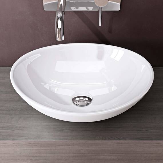 doporro Waschbecken oval Aufsatzwaschbecken Glänzend Weiß Waschschale aus Keramik Handwaschbecken für das Badezimmer und Gäste-WC Nano-Versiegelung Brüssel205