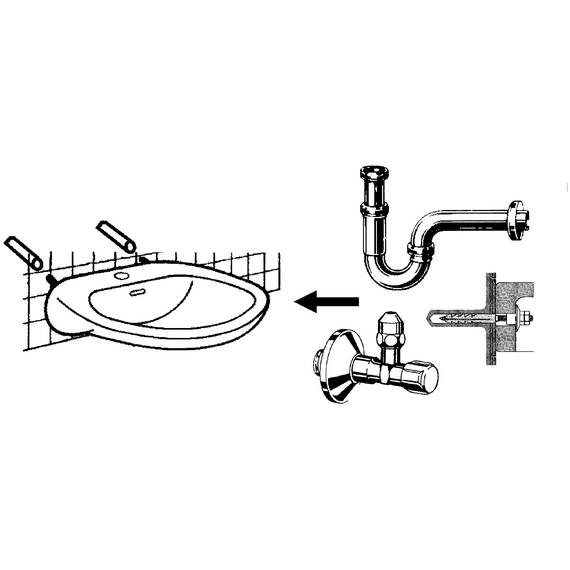Sanitop-Wingenroth Installationsset für Waschbecken-Montage, mit Siphon Typ 1 ¼ '', 2 Eckventile Typ ½ '', mit Befestigungssatz, Waschtischbefestigung, verchromt, 223003