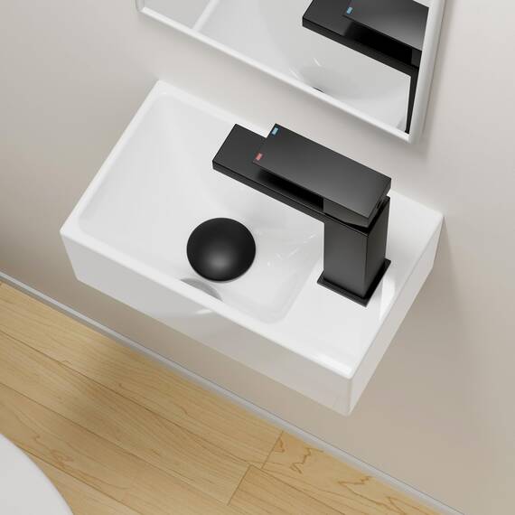 KES Waschbecken Gäste WC Aufsatzwaschbecken Waschschale Keramik Handwaschbecken Badezimmer für Waschtisch 30,8 x 18,3 x 11,4 CM Weiß, BWS100R