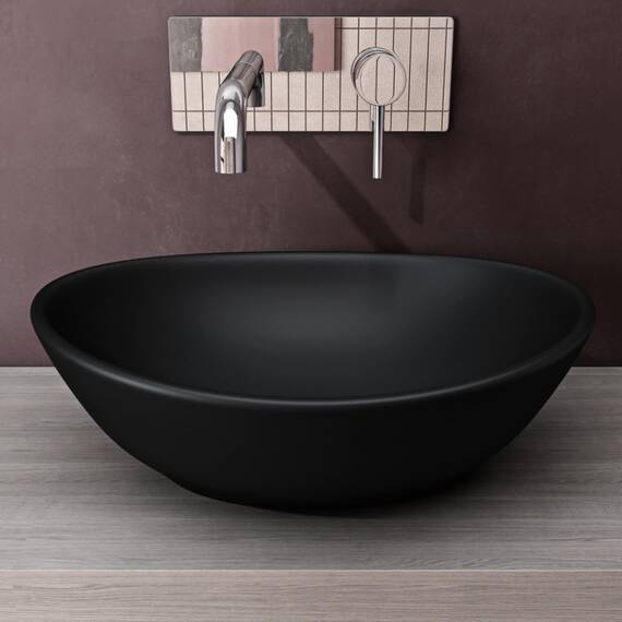 doporro Waschbecken oval Aufsatzwaschbecken Anthrazit Matt Waschschale aus Keramik Handwaschbecken für das Badezimmer und Gäste-WC Nano-Versiegelung Brüssel205