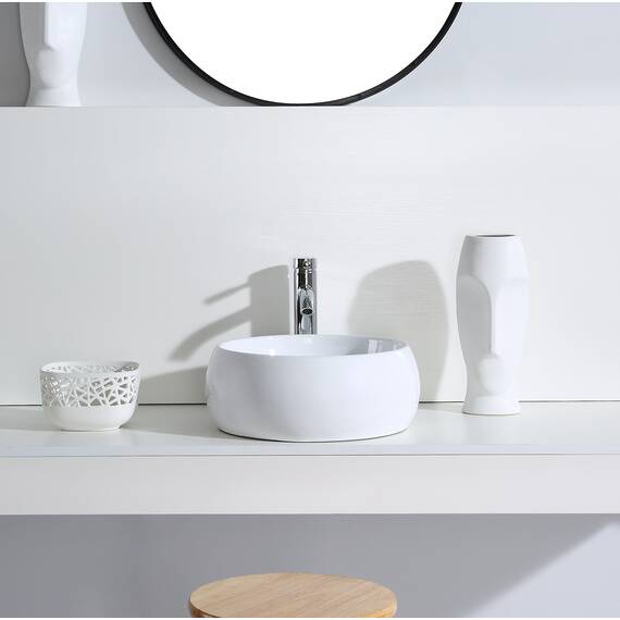 Eridanus Gefäß Waschbecken, Aufsatzwaschbecken rundes Vitreous Chinabecken, keramisches Waschbecken für Garderobe, Badezimmer Waschbecken, Waschtischunterschrank, Weißer Glanz - 390 x 390 x 160mm