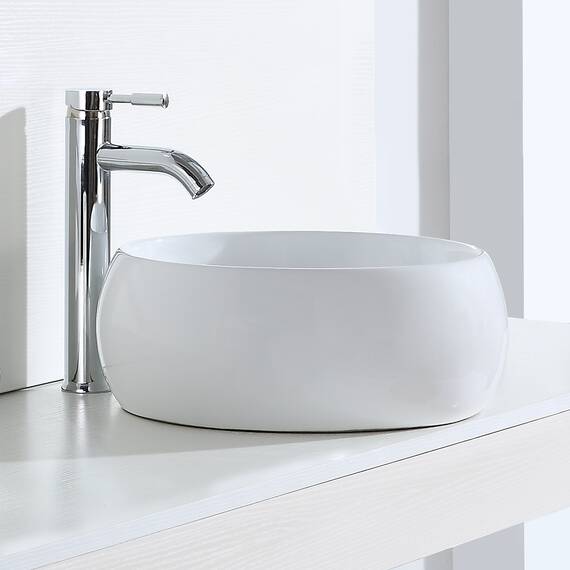 Eridanus Gefäß Waschbecken, Aufsatzwaschbecken rundes Vitreous Chinabecken, keramisches Waschbecken für Garderobe, Badezimmer Waschbecken, Waschtischunterschrank, Weißer Glanz - 390 x 390 x 160mm