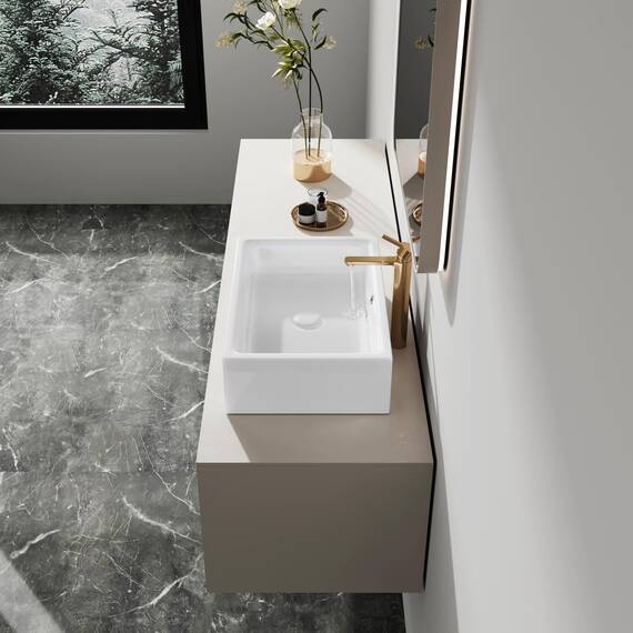 Eridanus Rechteckiges Waschbecken für Badezimmer, Aufsatzwaschbecken Keramik-Gefäß, Glasporzellan, Waschplätze Tischwaschbecken, Handwaschbecken Waschtisch, Moderne Waschschale Weiß 510 x 370 x 155mm
