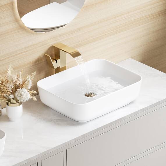 Eridanus Rechteckiges Aufsatzwaschbecken, Quadratisches Badezimmer-Gefäß-Waschbecken, Keramik Becken für WC, Garderobe, Waschtisch, Weiß glänzend – 500 x 390 x 140