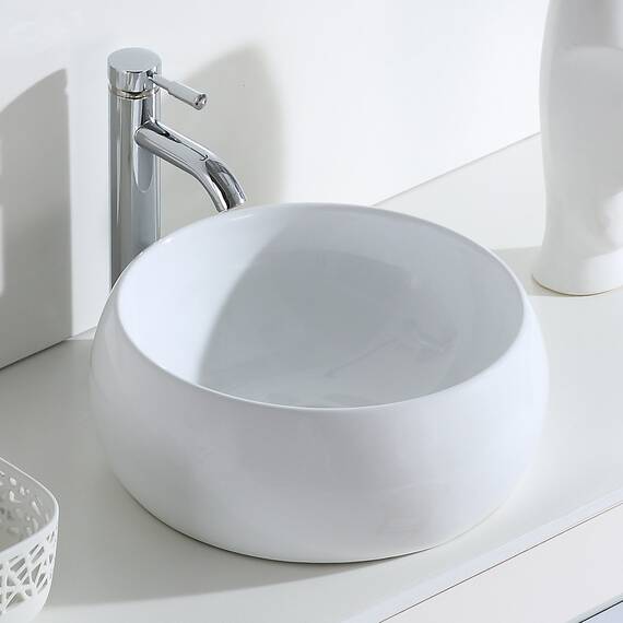 Eridanus Gefäß Waschbecken, Aufsatzwaschbecken rundes Vitreous Chinabecken, keramisches Waschbecken für Garderobe, Badezimmer Waschbecken, Waschtischunterschrank, Weißer Glanz - 390 x 390 x 160mm