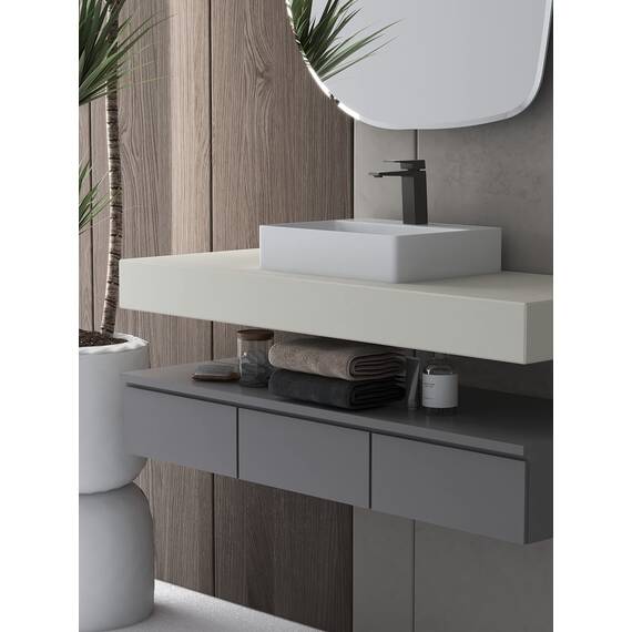 Starbath Plus - Weißer Keramik-Waschtisch - Rechteckige Form - Mit Hahnloch - Maße 46 x 36 x 12 cm - ideal für die Aufstellung auf der Waschtischplatte von Bädern und Toiletten