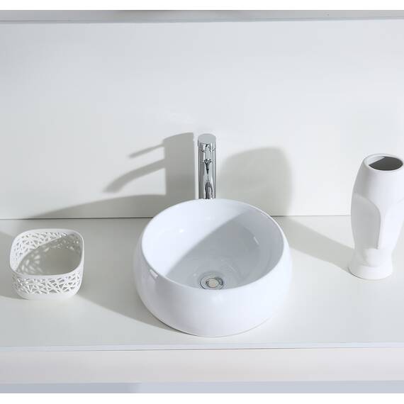 Eridanus Gefäß Waschbecken, Aufsatzwaschbecken rundes Vitreous Chinabecken, keramisches Waschbecken für Garderobe, Badezimmer Waschbecken, Waschtischunterschrank, Weißer Glanz - 390 x 390 x 160mm
