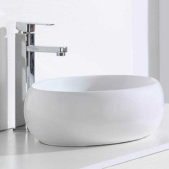 Eridanus Gefäß Waschbecken, Aufsatzwaschbecken rundes Vitreous Chinabecken, keramisches Waschbecken für Garderobe, Badezimmer Waschbecken, Waschtischunterschrank, Weißer Glanz - 390 x 390 x 160mm