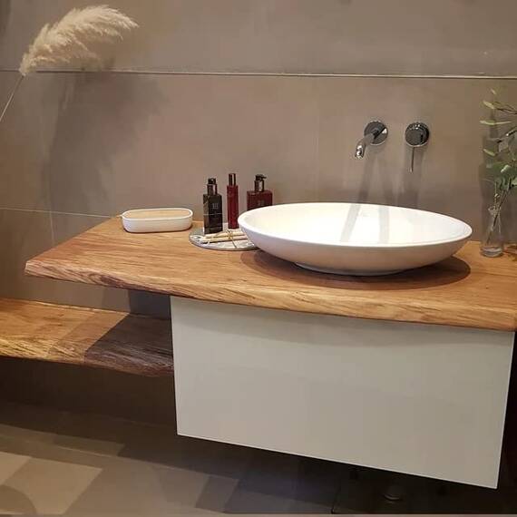 Waschtisch Eiche massiv Baumkante geölt Waschtischkonsole Holz (100 x 40 cm)