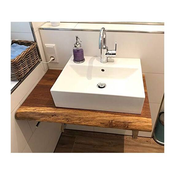 Waschtisch Eiche massiv Baumkante geölt Waschtischkonsole Holz (120 x 45 cm)