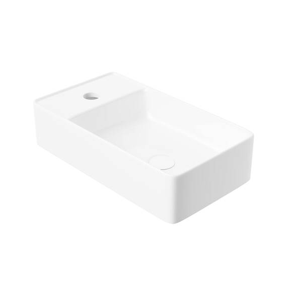 Eridanus Wand-Waschbecken Rechteckig aus Keramik Weiß - Linksseitiger Wasserhahn für Waschtisch, Toiletten - Modern zum Aufstellen auf kleinem Badezimmerschrank