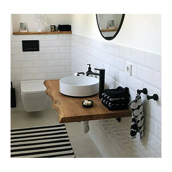 SPONHOLZ Waschtischplatte Eiche massiv Baumkante geölt Holz Aufsatzwaschtisch (90 x 55 cm)