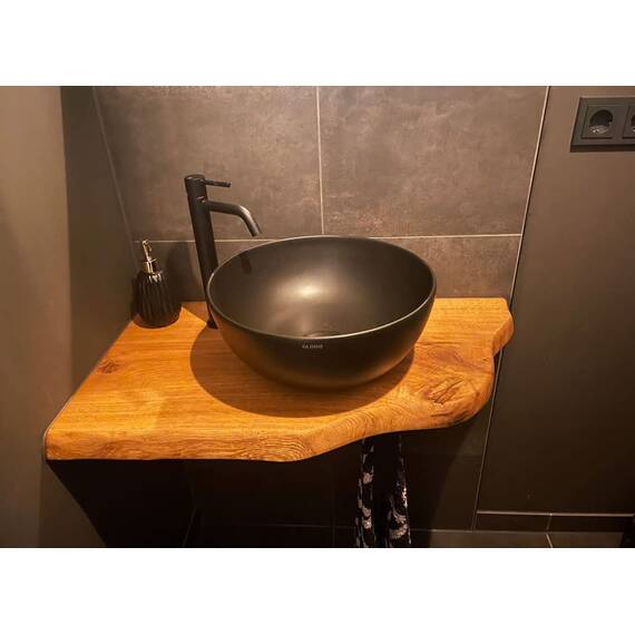 Waschtischplatte Eiche massiv Baumkante geölt Holz Aufsatzwaschtisch (105 x 55 cm)