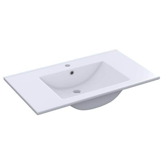 Arkitmobel Waschbecken aus Keramik, rechteckiges Becken in Weiß für Badezimmer, modernes Design & pflegeleicht, Maße: 81,5 x 18 x 46 cm (B x H x T)