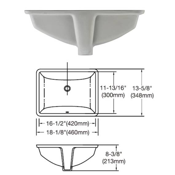 MEJE 202H Rechteckige Unterbau-Spüle 46 x 34.8 x 21.3 cm Keramik-Weiß